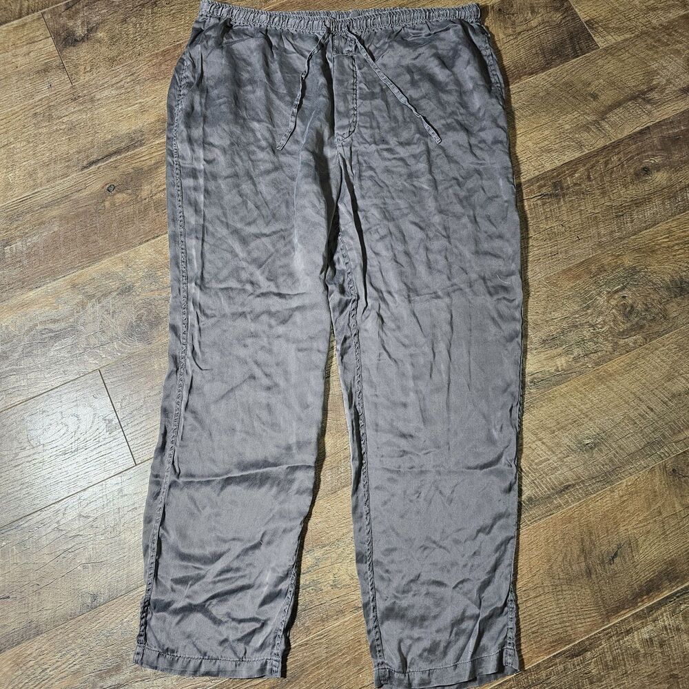 WinterSilks 100% Silk Lounge Pants Womens L Gray Drawstring Elastic Waist
